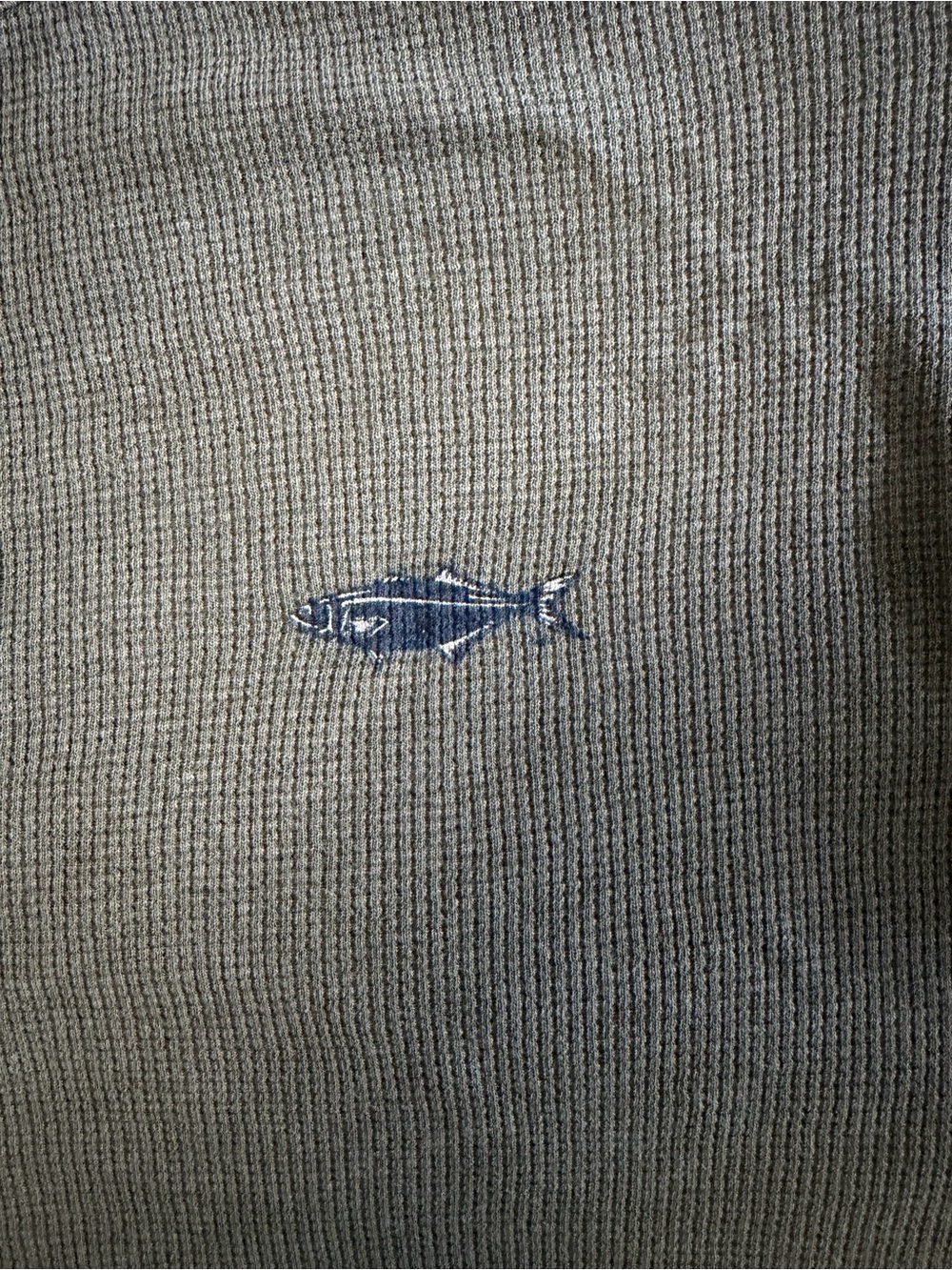 Men's Olive Green Waffle Knit shirt with Navy Fish Embroidery